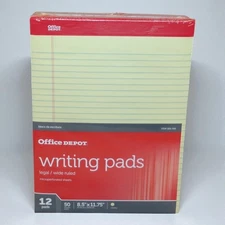 Office Depot 12-Pack Legal Wide Ruled Canary Yellow Writing Pads 8.5"x11.75" New