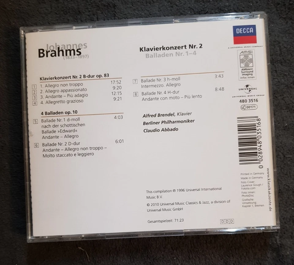 CD... Brendel - Klavierkonzert 2/Balladen 1-4 (Eloquence) - Bild 2 von 2