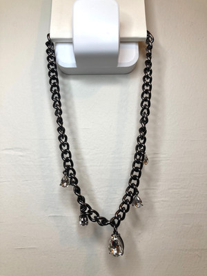 EXPRESS Choker Gunmetal Black Chunky Chain Link w/ Teardrop Crystals 13.5'' NEW