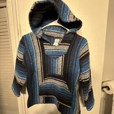 Delmex Baja Hoodie Size 10 Blue Black Mexican Baja Pullover Unisex Drug Rug