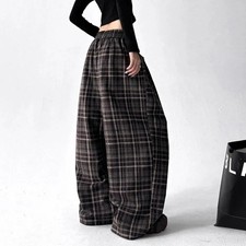 Vintage Plaid Wide Leg Pants High Waisted Loose Trousers Jazz Hiphop Pants