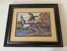 Vintage Needlework Stitched Wall Art Water Fowl Duck Finished Framed Cabin Lodge
