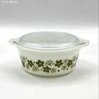 Pyrex Spring Blossom Green Round Casserole Dish 472 1.5 Pt Vintage with Lid