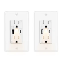 2-Pack LED Night Light Outlets, 24W USB C+A, 4.8A, Fast Charging, On/Off Switch