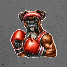 Boxer dog sticker vinyl decal strong boxing gloves muscular funny pet design