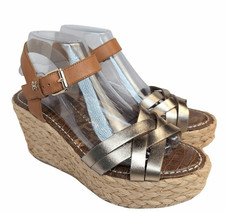 Sam Edelman Darlina strappy leather tan  pewter espadrille platform sandal 8