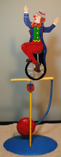 Vintage? Clown on Unicycle Pendulum Balance Toy. 13" tall.