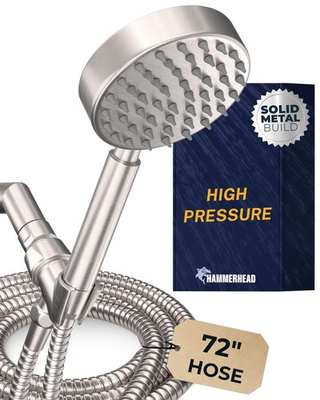 #ad HammerHead Showers® Solid Metal Handheld Shower Head 2.5 GPM Brushed Nickel $149.39