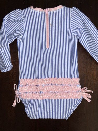 RUFFLE BUTTS long Sleeve Striped Swimsuit RashGuard 18-24 Months UPF Girls NWT - Picture 2 of 2