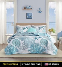 3 Piece King Size Reversible Coastal Microfiber Quilt Set - Lightweight Bedsprea