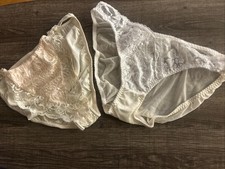 Vintage Lot Of 2 Victorias Secret Satin Lace Ivory Panties Large Gold Label