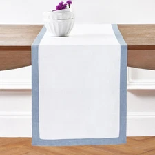 Linen Table Runner 60 Inches - 100% Pure Linen Chambray Blue and White Small ...