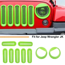 9x Front Grille Headlight Cover Accessories Set for Jeep Wrangler JK 2007+ Green