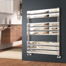 Chrome Flat Panel Towel Rail Bathroom Designer Radiator With Free Angled Valves