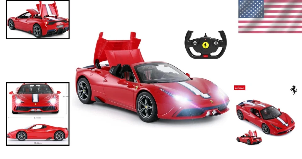 Licensed Ferrari 458 RC Car | 1/14 Scale with Flashing Lights & Convertible Top - Image 2 of 4