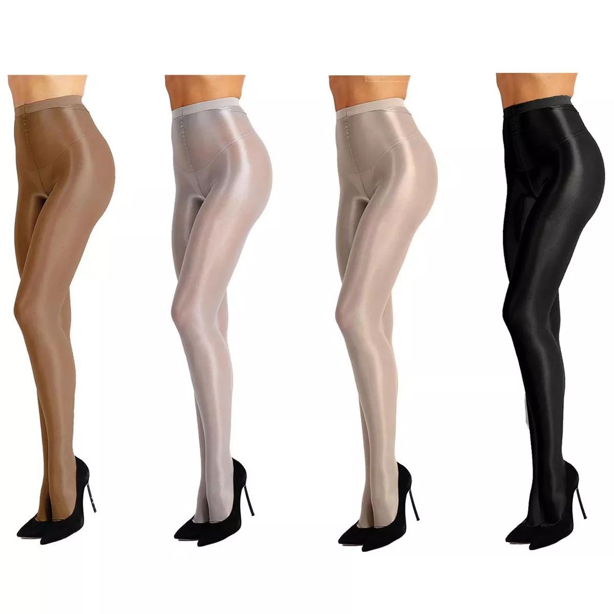 Womens High Waist Oil Shine Glossy Shape Body Pantyhose Silk Stocking Tights