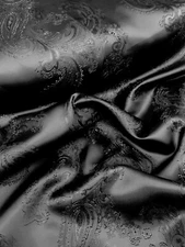Paisley Woven Brocade NON STATIC Viscose Satin Feel Shiny 58"W Fabric - Black