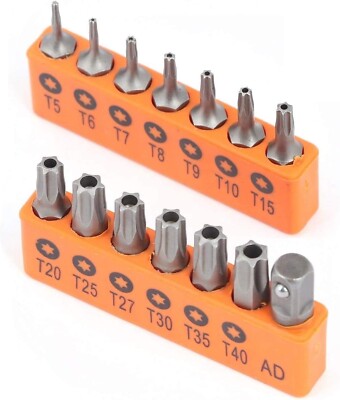 14-Piece Tamper Resistant Star Bits, S2 Alloy Steel, T5 - T40 Security Torx Bit