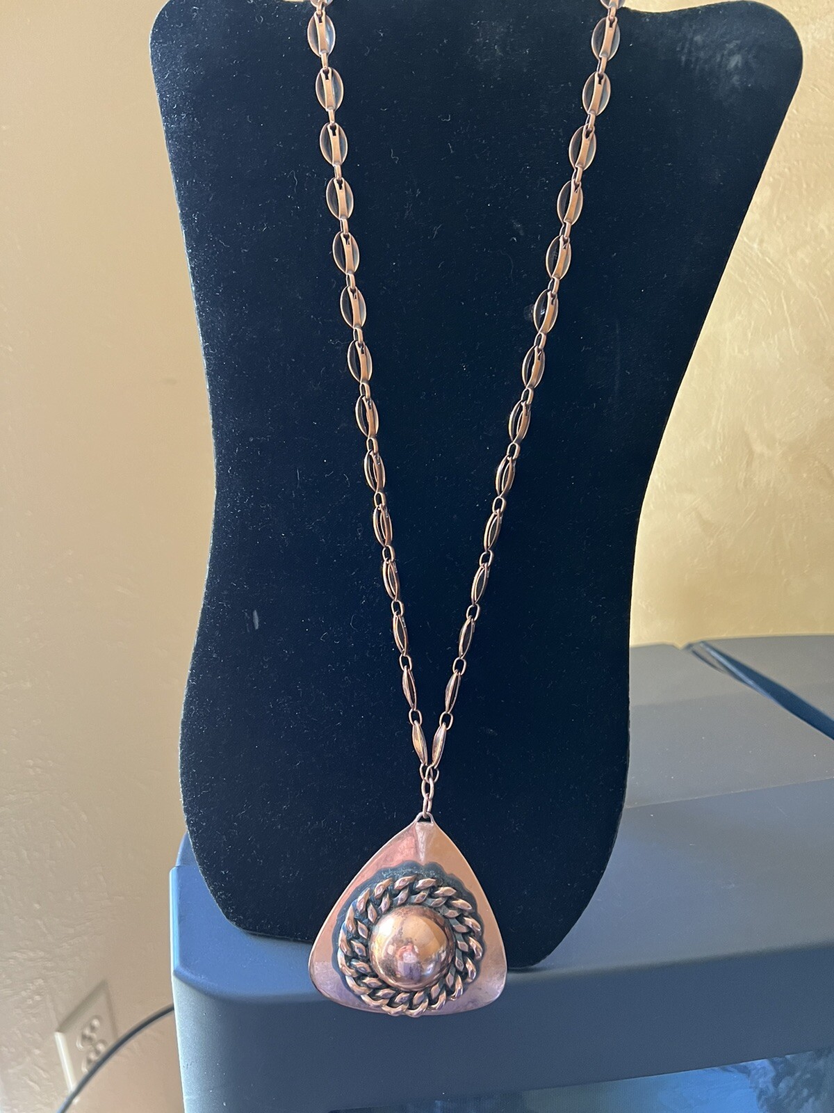 Solid Copper Vintage Triangle With Chain Necklace - image 1