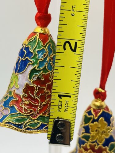 Vintage Chinese Brass Mini Cloisonne Bell Enamel Ornament Flowers - Picture 4 of 5