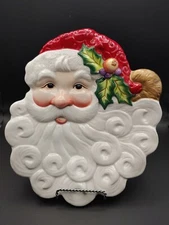 Fitz and Floyd Essentials Ceramic Santa Face Plate Small Christmas Dish 