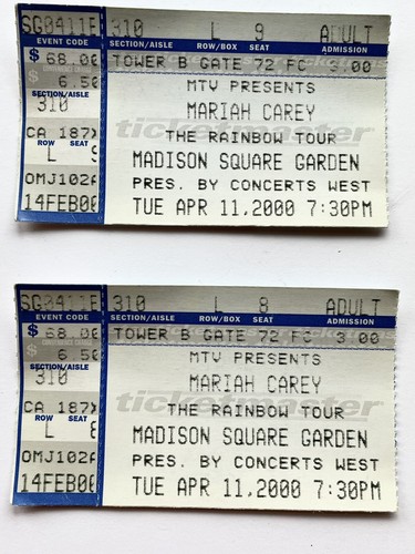 2 MARIAH CAREY 2000 RAINBOW TOUR TICKET STUBS MTV Presents MADISON ...