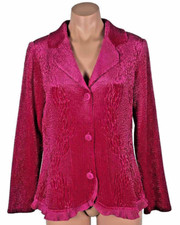 Chicos Blazer Jacket Womens 1 Barbie Pink Crinkle Shimmer Ruffle Button Shiny