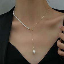 Fashion Freshwater Pearl Necklace Pendant Chain Collar Choker Jewelry Adjustable