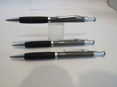 LOT OF 3 TERZETTI TOPPER GREY BALLPOINT PEN- SURE GRIP, METAL BODY, CLICK TOP