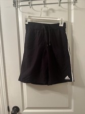 Adidas Boys Striped Swim Board Shorts Pockets Size M Black