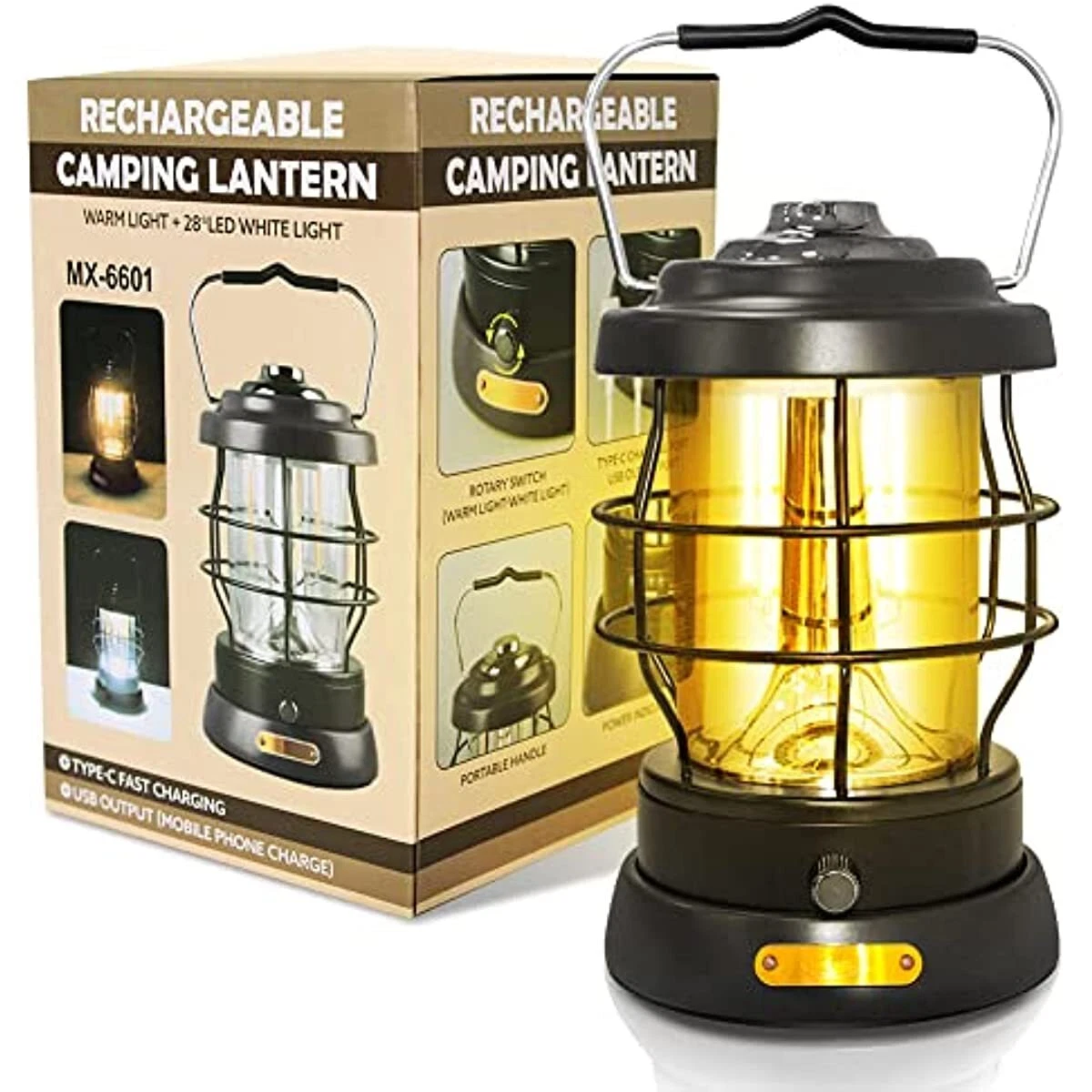 Camping Lantern, Rechargeable LED Lantern Vintage Camping Lights with 4  Modes with Dimmable Control Portable Waterpoof Outdoor Lamp Portable Tent