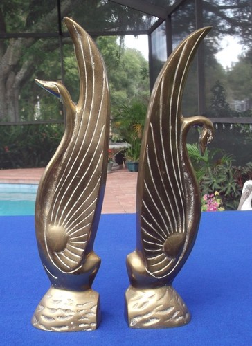Vintage Pair of Brass Sculpted Ducks/Geese/Swans/Shore Birds Bookends