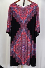London Style Paisley Shift Dress Boat Neck 3/4 Sleeve Multi-Colored Size 18W