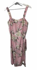 Two Palms Sundress Made in Hawaii Pink Tropical Floral Rayon Smocked Back M