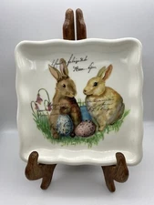 Effetti Scalloped Italian Ceramic Easter Bunny Rabbit Eggs Plate 7" Square Italy