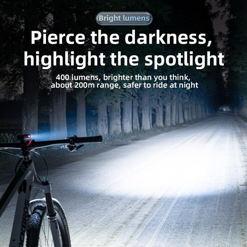 ROCKBROS Bike Headlight 400LM Rainproof  USB Rechargeable Cycling Front Light - Afbeelding 7 van 11