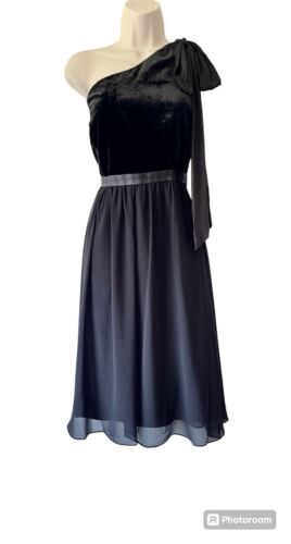 BNWT Monsoon Black Velvet Prom Dress Size 14 Fit And Flare Chiffon One Shoulder - Picture 3 of 11