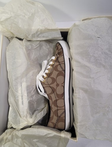 Coach Shoes Womens 7 M Suzzy Fashion Flats Sneakers A1334 Brown Canvas Lace Up - Picture 10 of 10