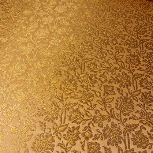 Yellow Floral Brocade Material Dress Craft Handloom Fabric 44" by Half Meter - Picture 2 of 3