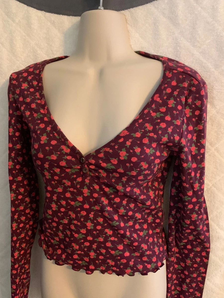 Forever 21 Burgundy pink floral crop top long sleeves S NWT eBay