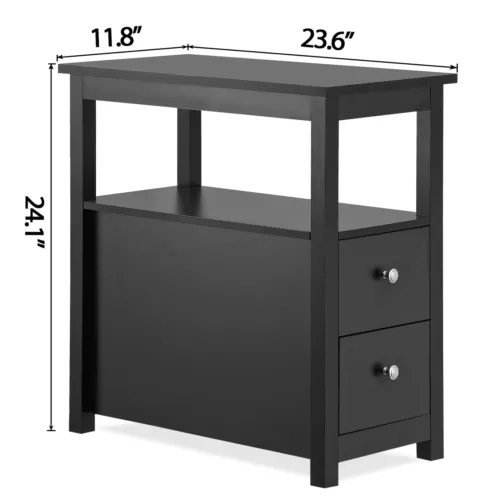 End Table Narrow Accent Side Table with 2 Drawer Storage for Bedroom Black/Brown - Picture 11 of 17