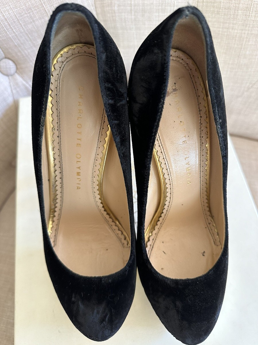 Charlotte Olympia Black Velvet Dolly Platform Closed Toe Charlotte Olympia Black Velvet Dolly Platform Closed Toe
