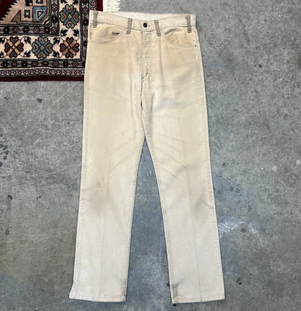 Jeans Vintage Levi's Big E En Velours Côtelé Beige - Taille W26 L30 - Années 60 - Occasion Très Bon état