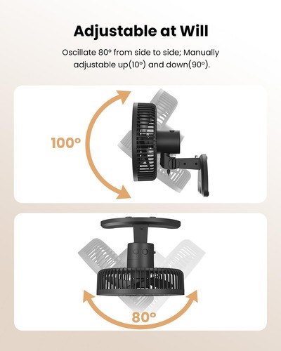 8" Quiet Small Wall Mount Fan Timer 8.2ft Wired Remote 80° Oscillation - Picture 5 of 6