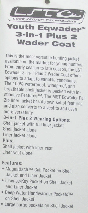 Drake Waterfowl DW2970-015-08 Youth Lst 3N1+2 Wader Coat Max5 Sz 8 - Image 4 of 4