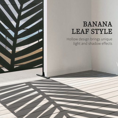 Outsunny 6.5FT Metal Outdoor Privacy Screen Panel with Stand, Banana Leaf Style - Picture 6 of 11