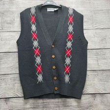 Brian MacNeil Men's Sportswear Gray/Red Sweater V neck button up vest Size XL