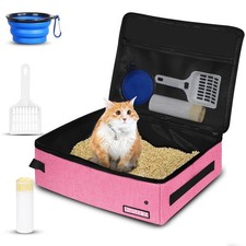 Portable Cat Travel Litter Box with Lid and 10 pcs Disposable Liner Bags, Lea...