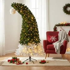 LEADZM 6 FT Santa Hat Style Pre-lit Christmas Tree, Hinged Artificial Xmas