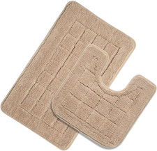 HEBE Bathroom Rug Set 2 Piece, Non Slip Washable Microfiber Bath Mat Set Super